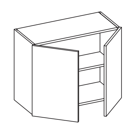 Open wall cabinet with shelves and door.